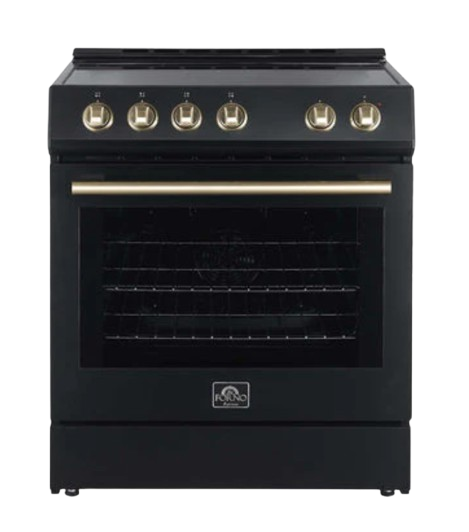 FORNO Premium 2-Piece Kitchen Bundle - Leonardo Espresso 30" Black Range, 31" Black Bottom Freezer Refrigerator - FBDL-003-02US