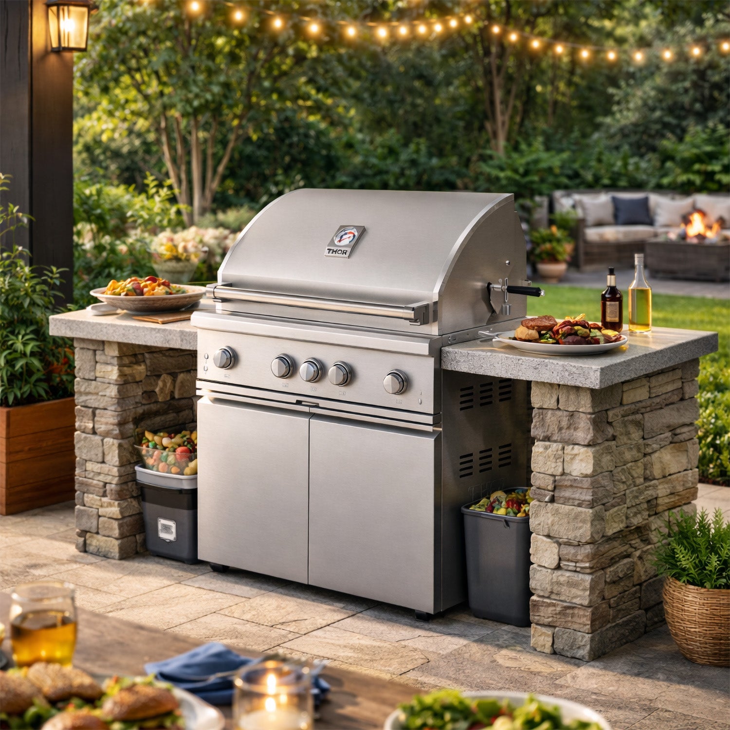 36-inch 4 burners Built in Gas Grill on cart with Sear/Rear Infrared Burner & Rotisserie Natural Gas